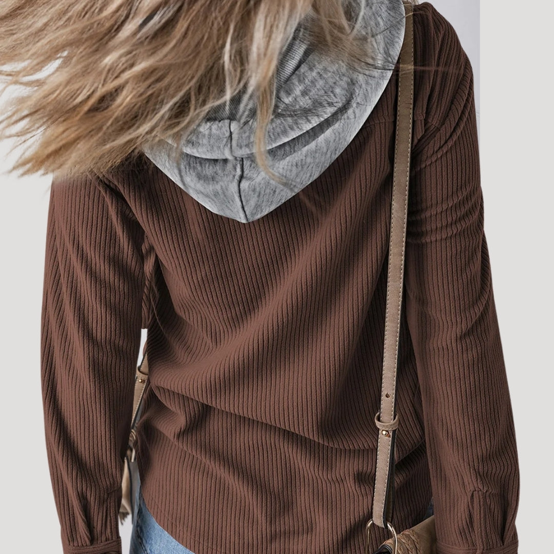 Women’s corduroy hooded jacket casual winter style