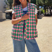 Quilted sleeveless printed vest