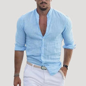 Men’s linen grandad collar long sleeve casual shirt