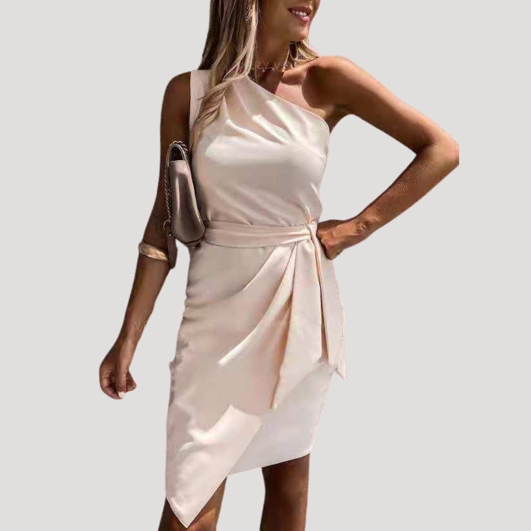 Women’s one shoulder wrap midi spring dress