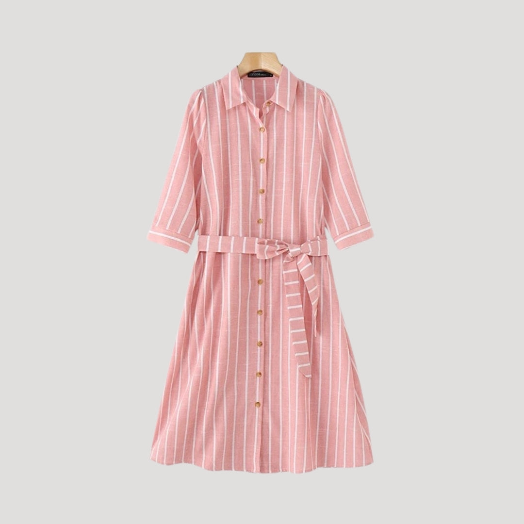 Women’s striped summer belted midi shirt dress