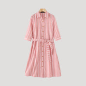 Women’s striped summer belted midi shirt dress