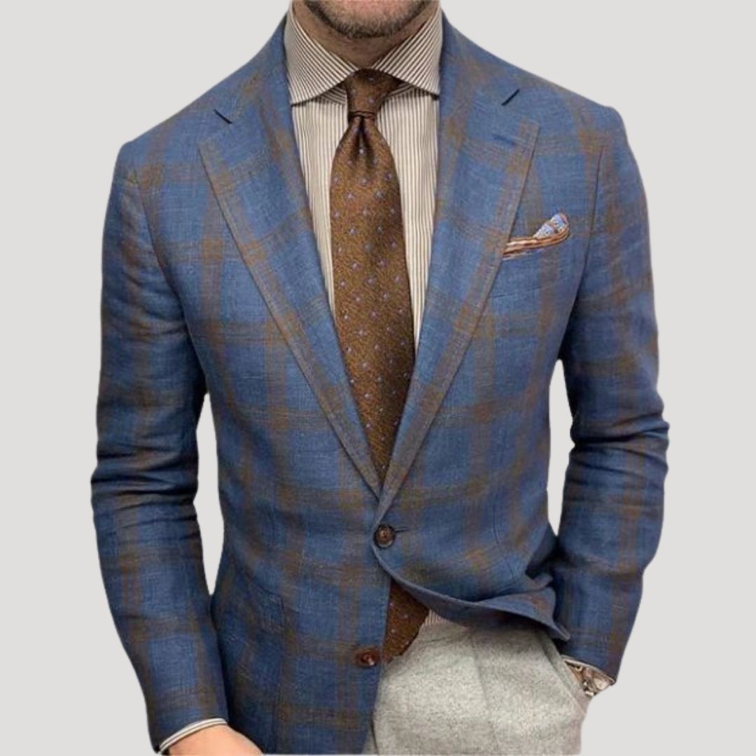 Men’s tweed wool slim fit checked tailored blazer
