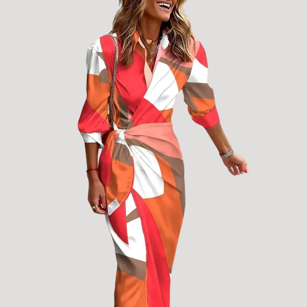 Women’s summer wrap shirt dress printed satin look