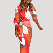 Women’s summer wrap shirt dress printed satin look
