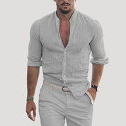 Men’s linen grandad collar long sleeve casual shirt