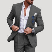 Men’s slim fit linen suit two piece summer wedding