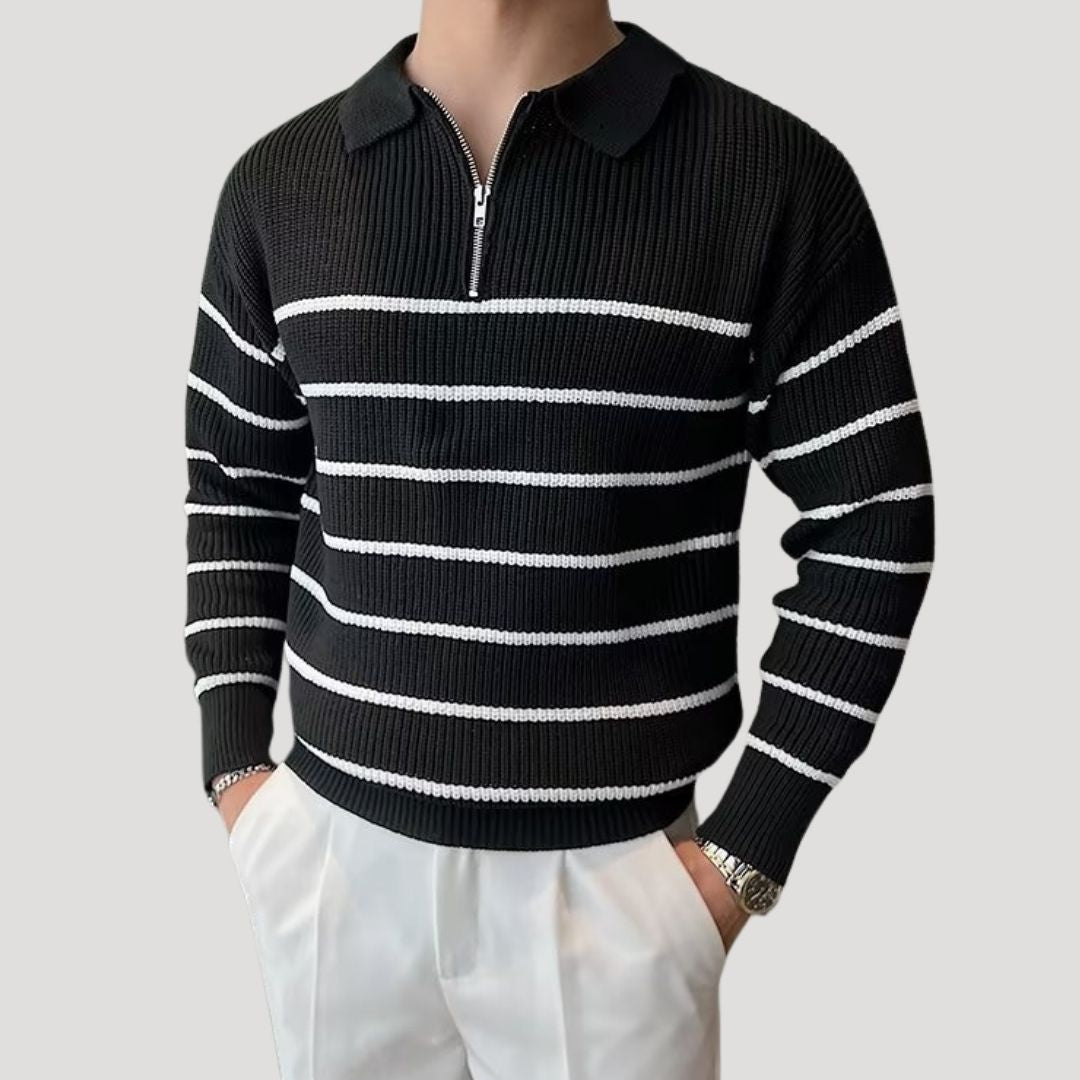 Men’s half zip striped knitted winter jumper