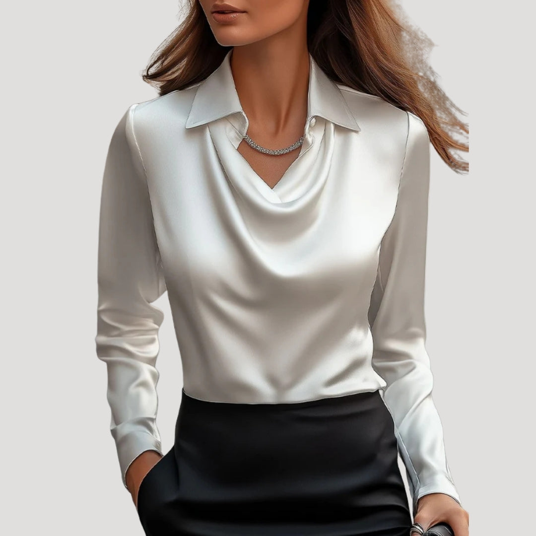Women’s satin cowl neck long sleeve blouse