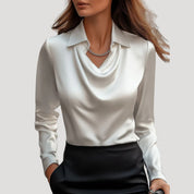 Women’s satin cowl neck long sleeve blouse