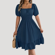 Smocked waist puff sleeve midi dress