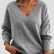 Women’s ribbed oversized v neck knit sweater