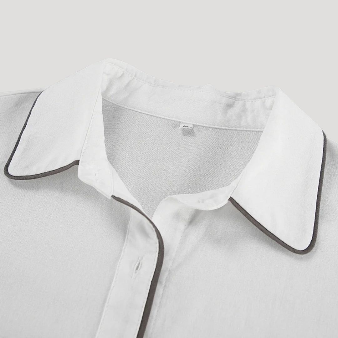Women’s white linen co ord set with long sleeve shirt