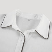 Women’s white linen co ord set with long sleeve shirt