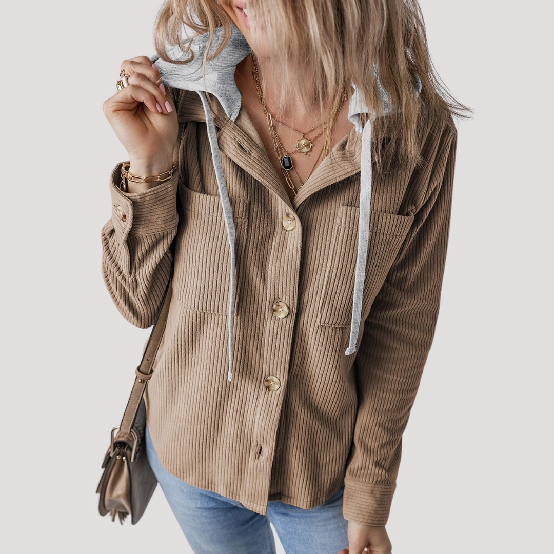 Women’s corduroy hooded jacket casual winter style