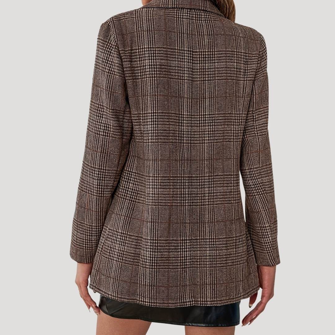 Classic brown plaid long blazer