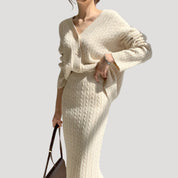 Women’s knitted co ord set with midi skirt cardigan