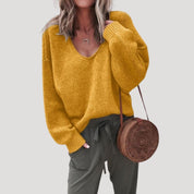 Women’s oversized knitted v neck warm winter sweater