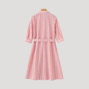 Women’s striped summer belted midi shirt dress