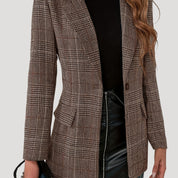 Classic brown plaid long blazer