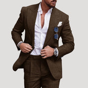 Men’s slim fit linen suit two piece summer wedding