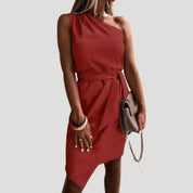 Women’s one shoulder wrap midi spring dress