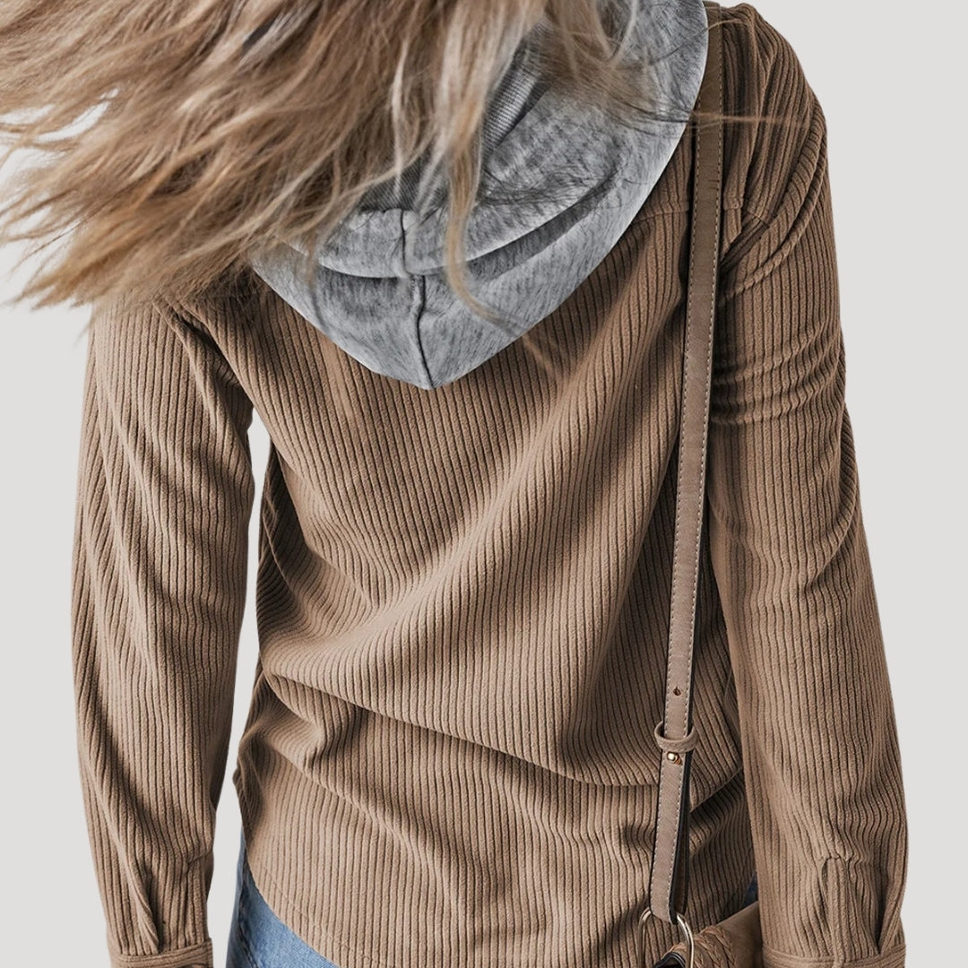 Women’s corduroy hooded jacket casual winter style