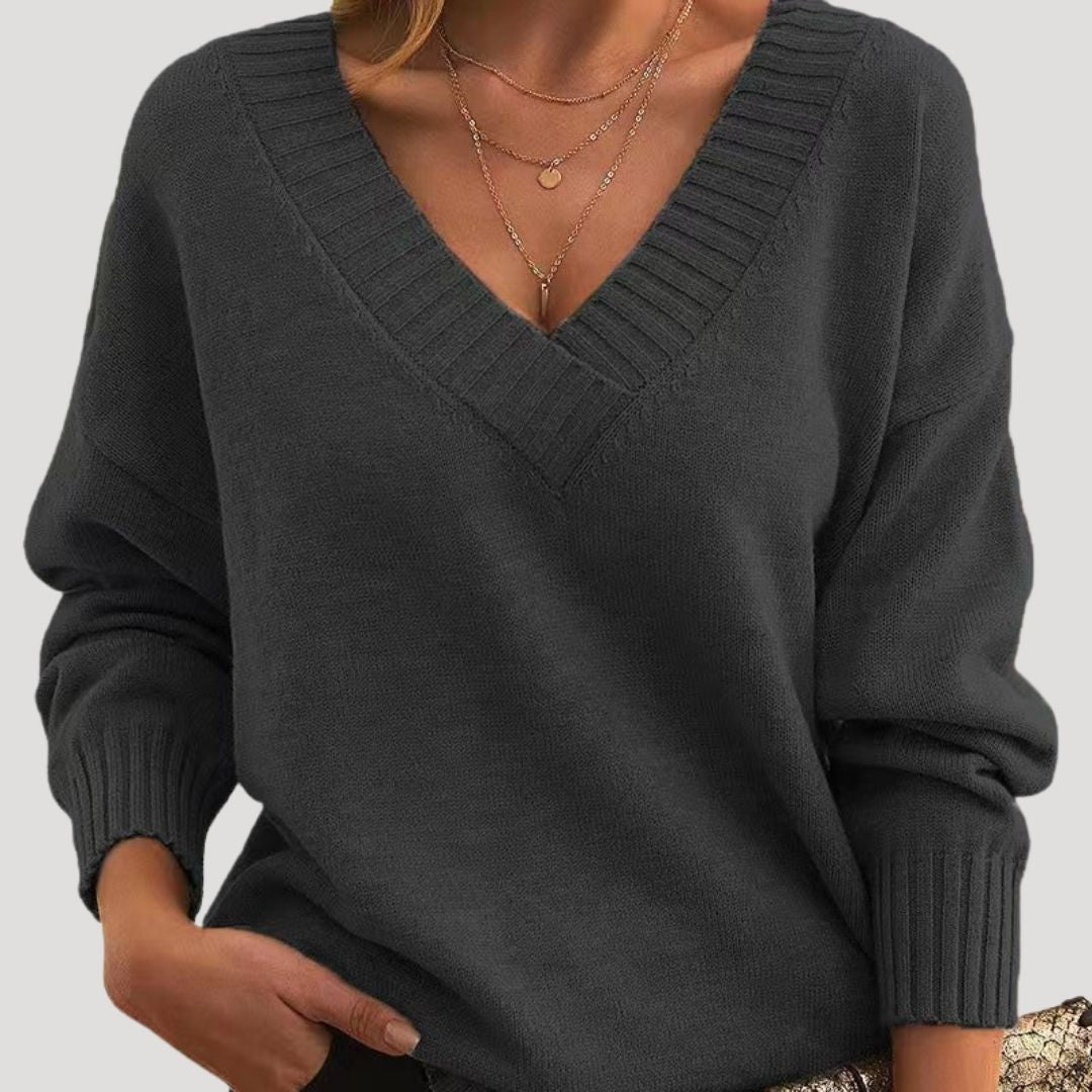 Women’s ribbed oversized v neck knit sweater