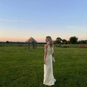 Women’s halter neck satin maxi wedding guest dress
