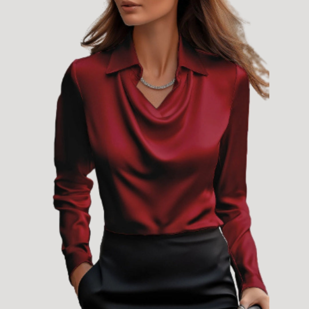 Women’s satin cowl neck long sleeve blouse