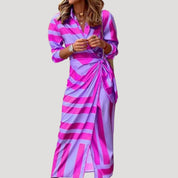 Women’s summer wrap shirt dress printed satin look