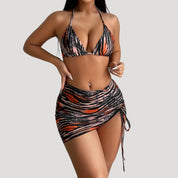 Tiger print bikini with ruched skirt