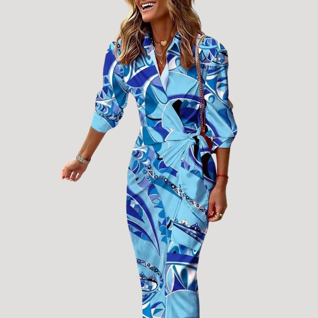Women’s summer wrap shirt dress printed satin look