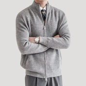 Men’s knitted zip up jumper in soft wool blend