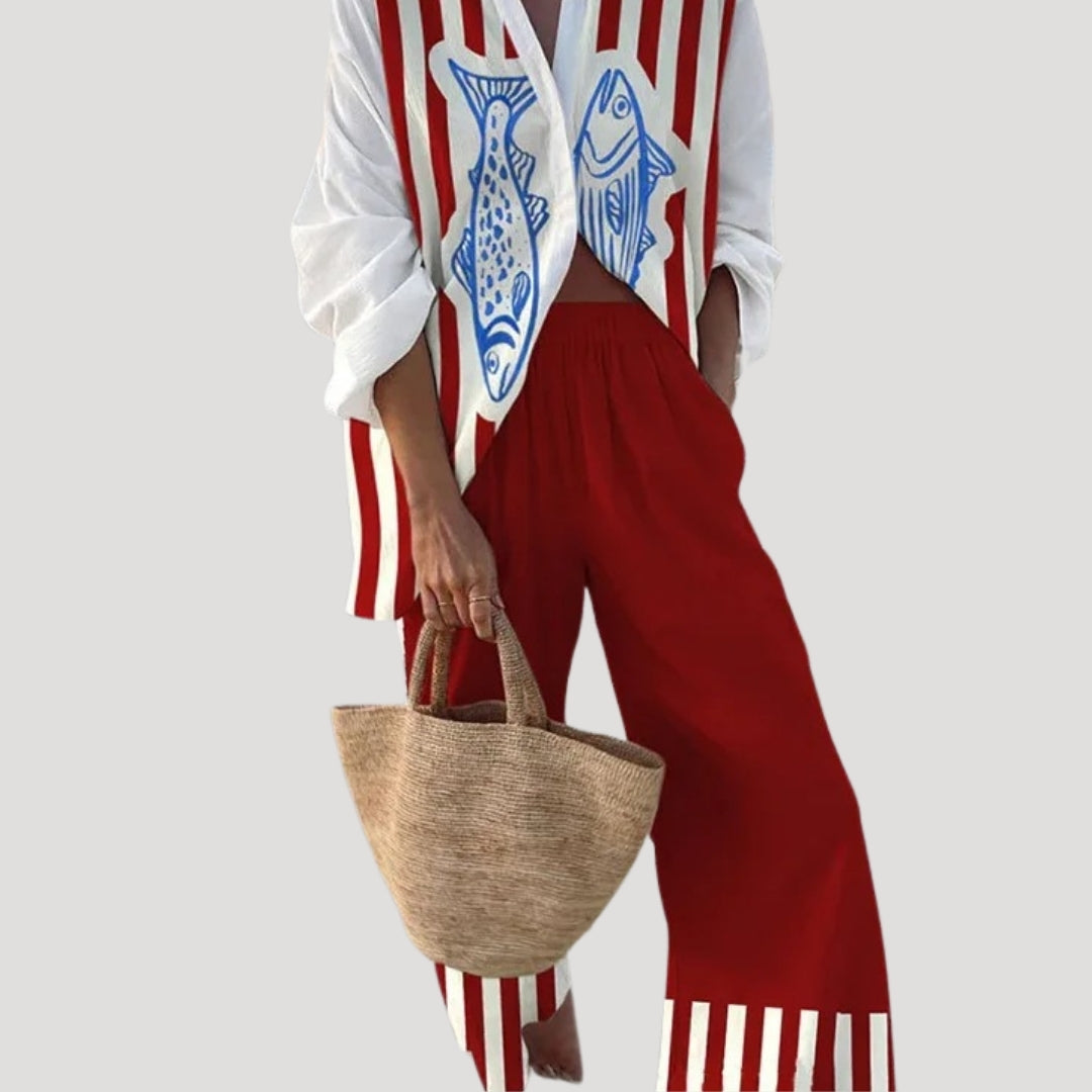Women’s beach summer co ord trousers set long sleeve