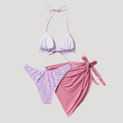 Floral bikini set with mesh sarong