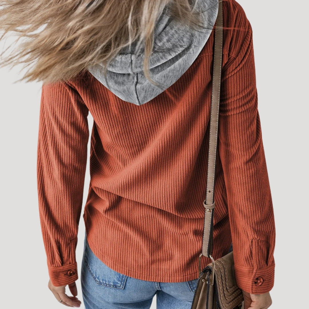 Women’s corduroy hooded jacket casual winter style