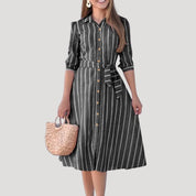 Women’s striped summer belted midi shirt dress
