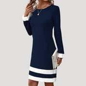 Elegant color-block shift dress with long sleeves