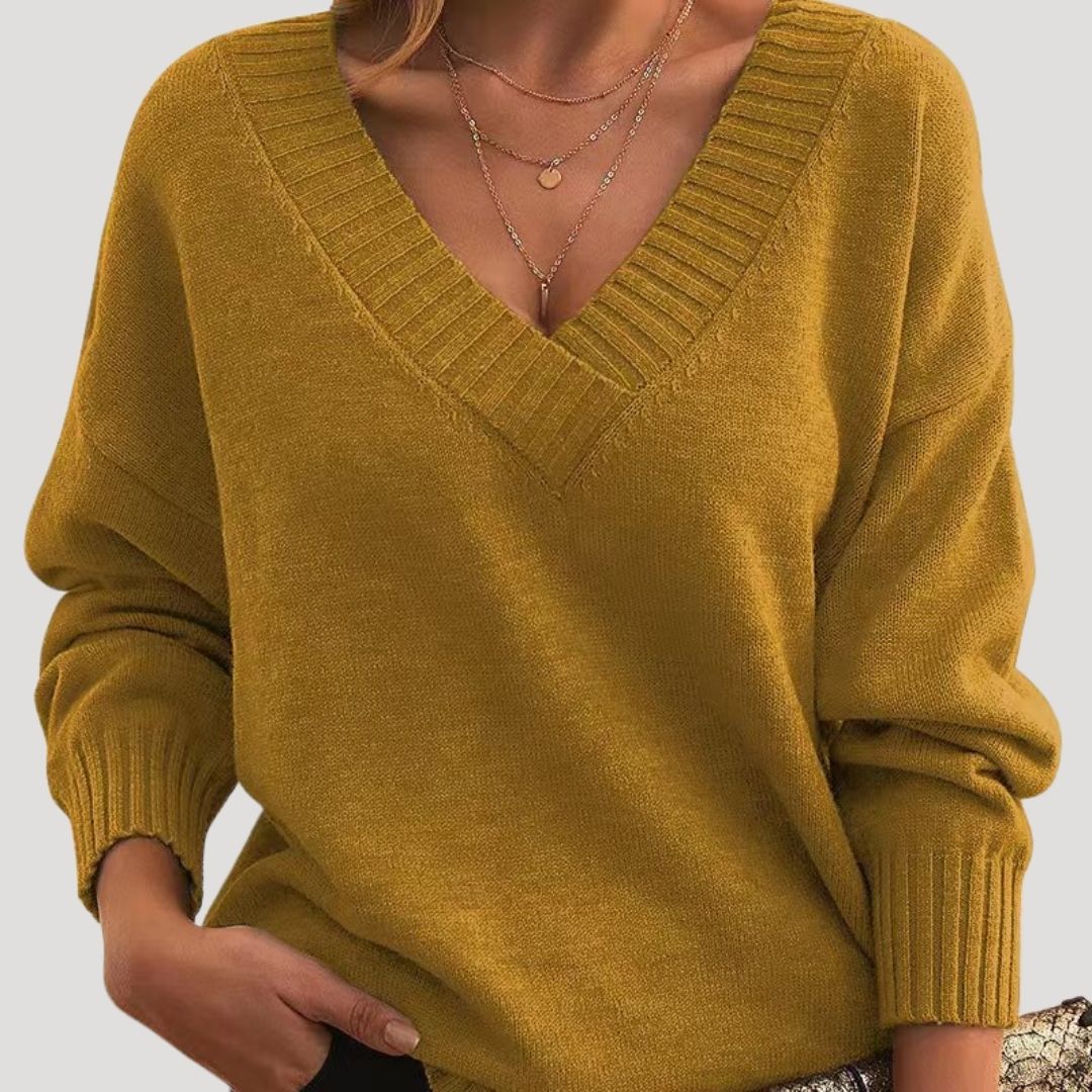 Women’s ribbed oversized v neck knit sweater