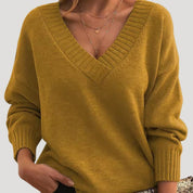 Women’s ribbed oversized v neck knit sweater