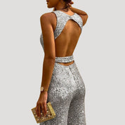 Women’s spring backless glitter jumpsuit