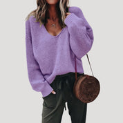 Women’s oversized knitted v neck warm winter sweater