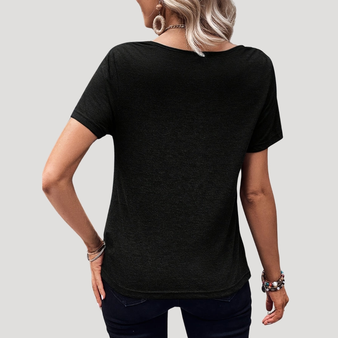 Draped cowl neck short sleeve top