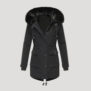Women’s waterproof winter parka coat with faux fur hood