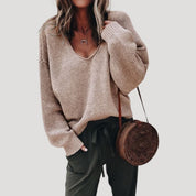 Women’s oversized knitted v neck warm winter sweater
