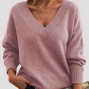 Women’s ribbed oversized v neck knit sweater