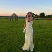 Women’s halter neck satin maxi wedding guest dress