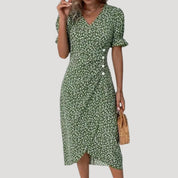 Women’s floral wrap midi summer tea dress