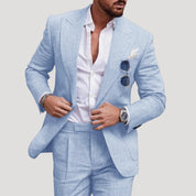 Men’s slim fit linen suit two piece summer wedding
